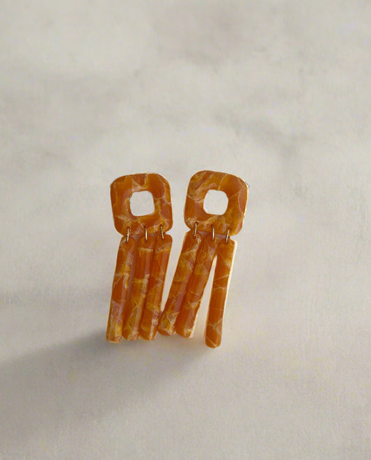 Orange Drop Earrings  – Handmade Polymer Clay, Stud Closure