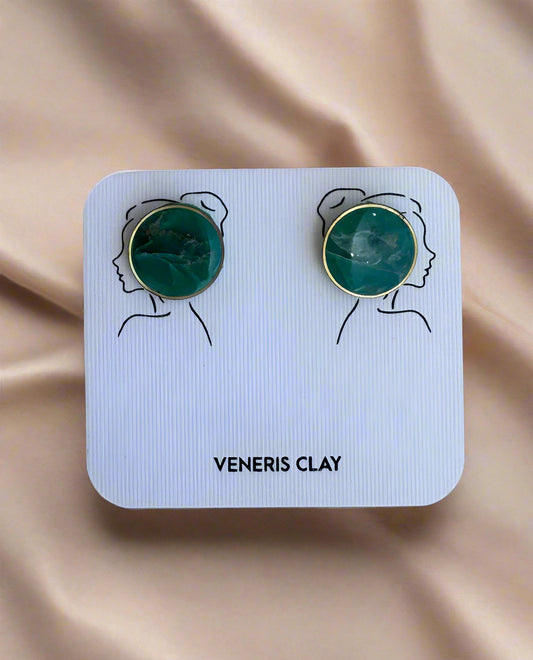 Green Round Stud Earrings – Handmade Polymer Clay
