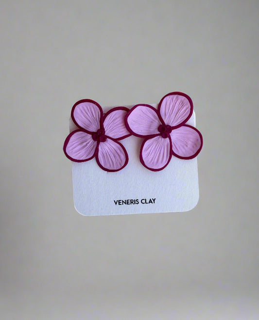 Flower Earrings  – Handmade Polymer Clay, Stud Closure