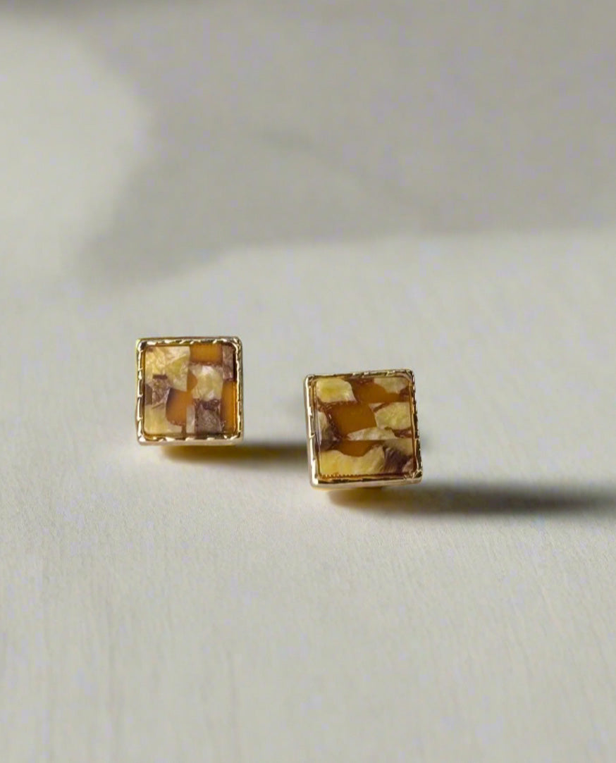 Vintage Earrings Button  – Marble Brown Edition
