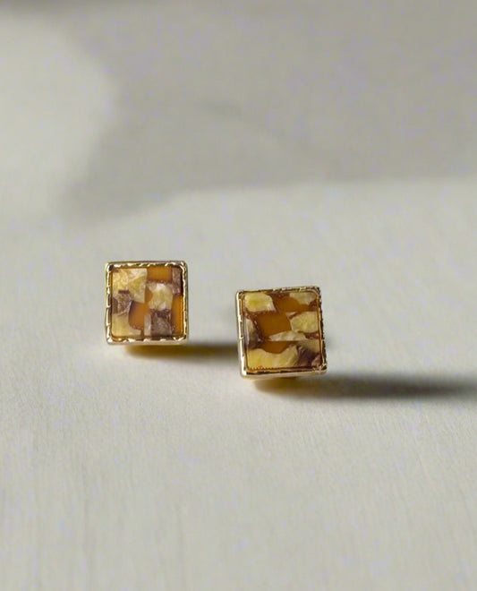 Vintage Earrings Button  – Marble Brown Edition