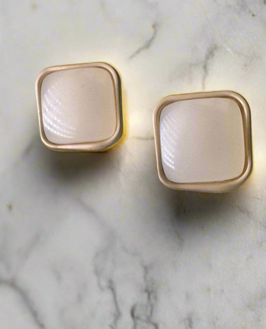 Handmade Earrings – White Square Buttons