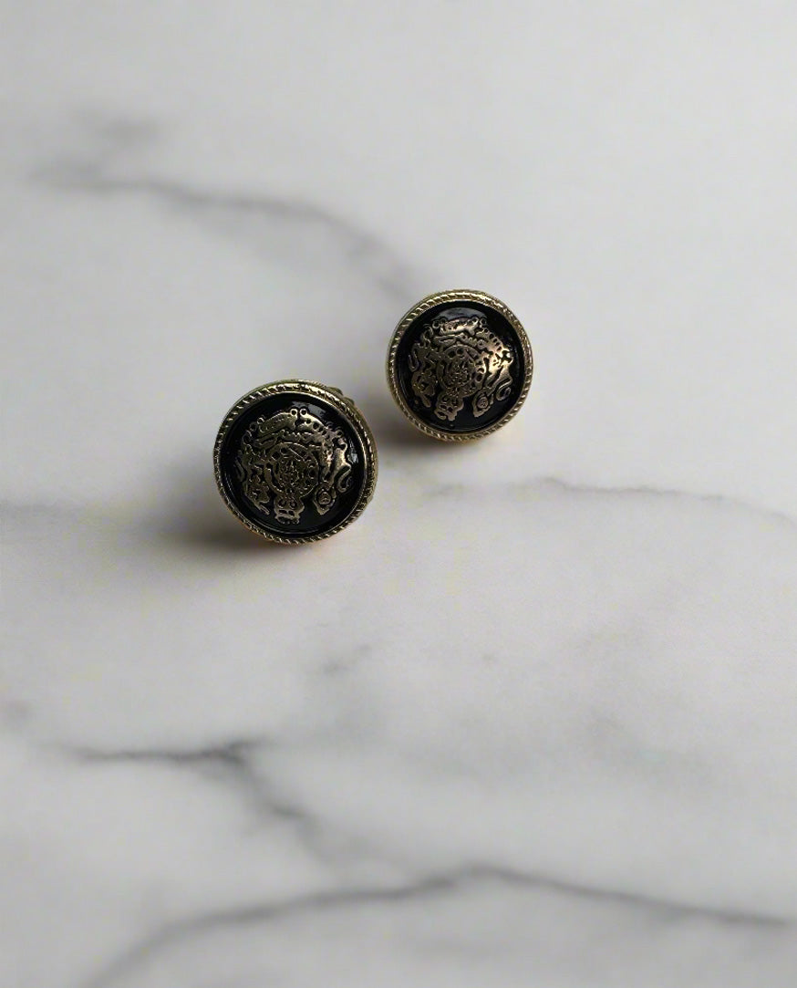 Handmade Earrings – Black Round “Knights of Rhodes”