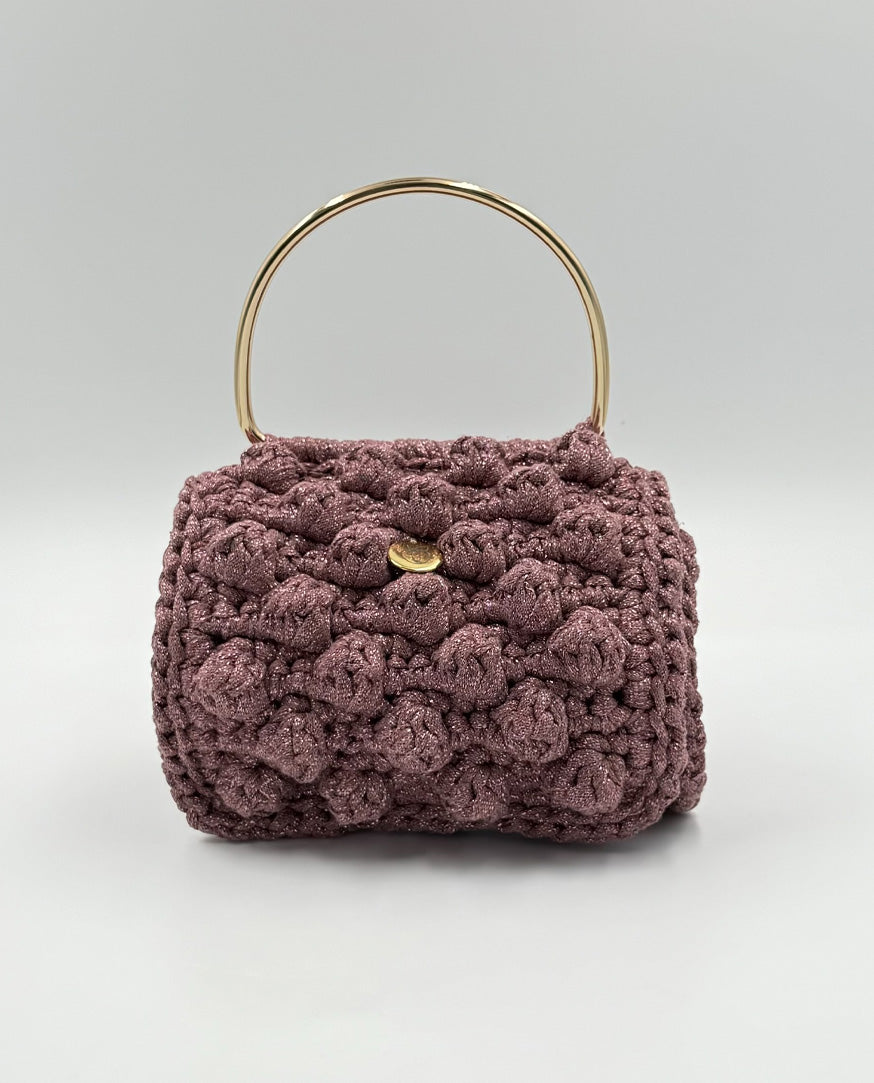 Handmade small purple handbag with lux yarn and silver thread